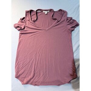 Express One Eleven Women Mauve Cold Shoulder V-Neck Choker Top Short Sleeve S